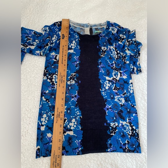 Boden wool sweater pullover floral blue jumper buttoned back navy, size 6 - Picture 4 of 12